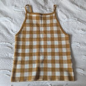 Madewell Mustard Gingham Apron Tank Top